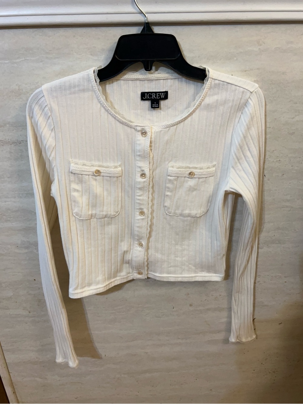 J.Crew Ribbed Lace-Trim
Cropped Cardigan - Picture 6 of 11